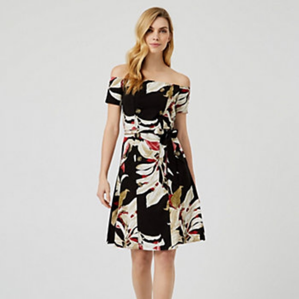 LE CHATEAU | NWT, cotton off the shoulder, Square Neckline, Floral dress, medium